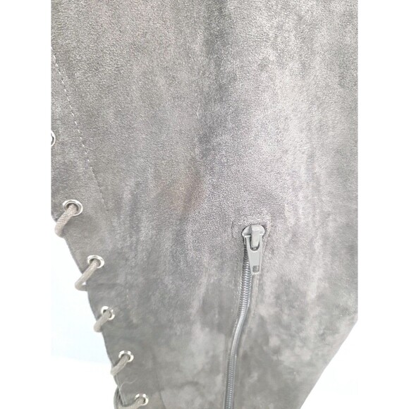 Shoe dazzle thigh high gray Faux suede lace up biker Style Chunky boot Sz 8.5 - Picture 11 of 13